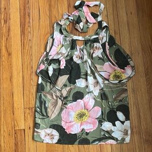 New York & Company Pink and Green Ruffled Tie Front Tank Top